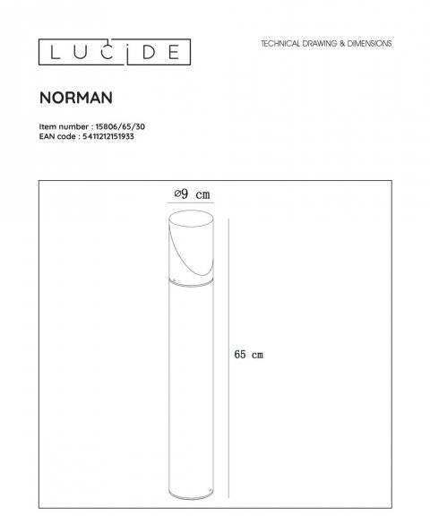 Уличный светильник Lucide Norman 15806/65/30