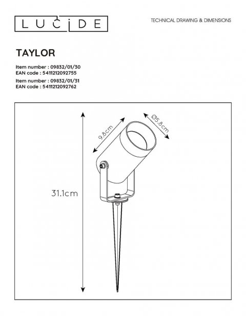 Уличный светильник Lucide Taylor 09832/01/31