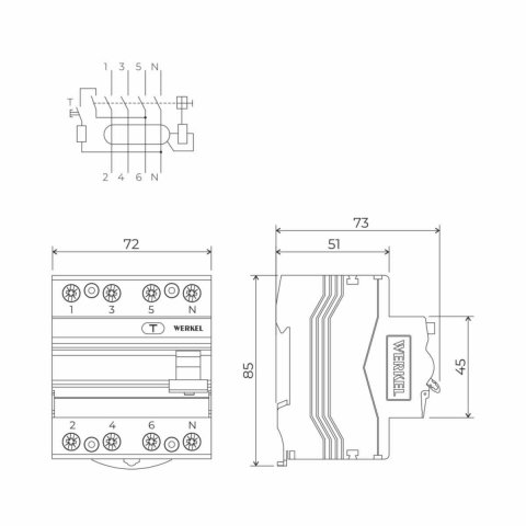 Устройство защитного отключения Werkel 3P+N 40A 30mА АС 6kА W914P406 4690389193170