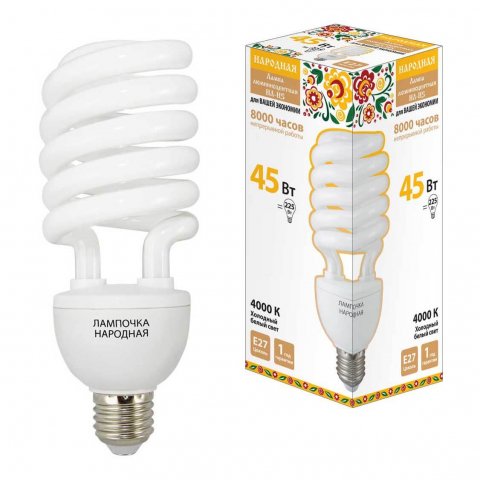 Лампа люминесцентная TDM Electric Народная E27 45W 4000K матовая SQ0347-0035