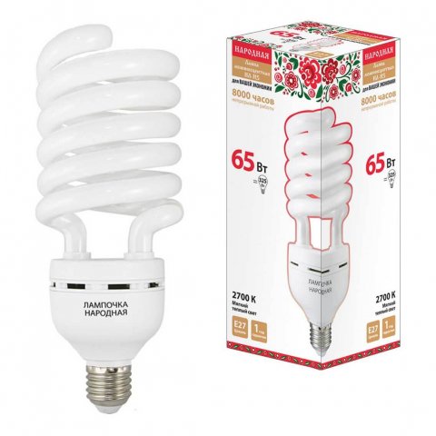 Лампа люминесцентная TDM Electric Народная E27 65W 2700K матовая SQ0347-0040