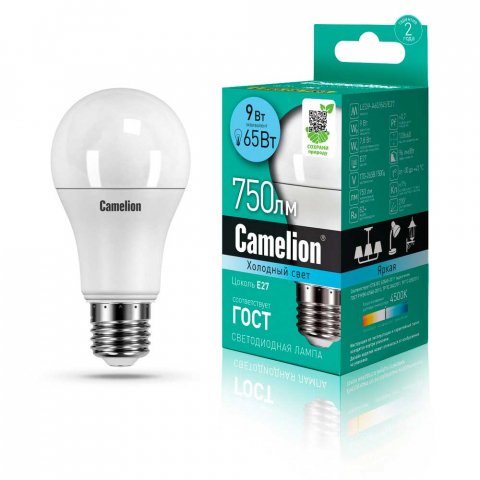 Лампа светодиодная Camelion E27 9W 4500K LED9-A60/845/E27 12044
