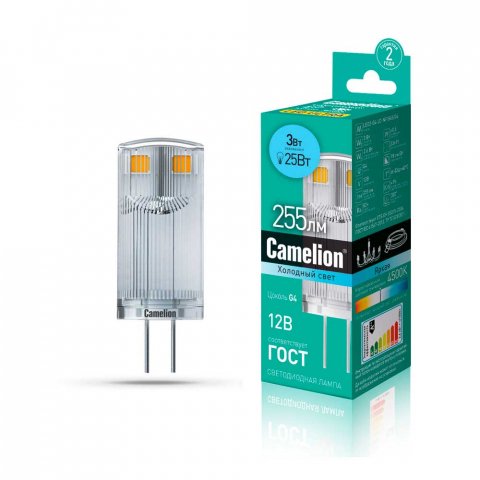 Лампа светодиодная Camelion G4 3W 4500K LED3-G4-JC-NF/845/G4 13701