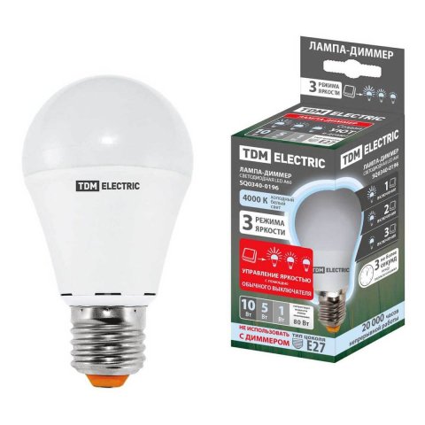 Лампа светодиодная диммируемая TDM Electric E27 10W 4000K прозрачная SQ0340-0196