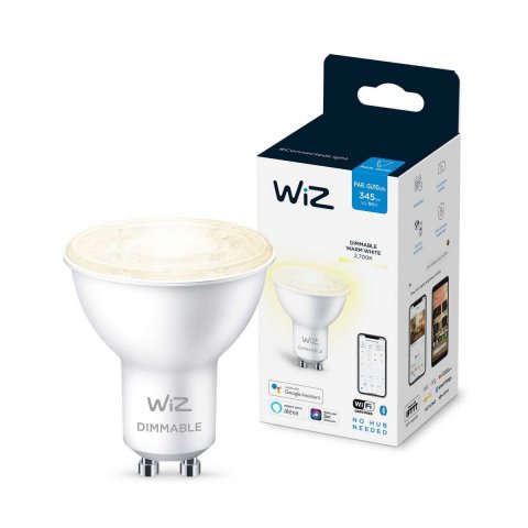 Лампа светодиодная диммируемая WiZ GU10 4,7W 2700K прозрачная Wi-Fi BLE 50W GU10 927 DIM 1PF/6 929002448102