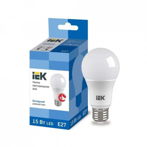 Лампа светодиодная IEK E27 15W 6500K матовая LLE-A60-15-230-65-E27
