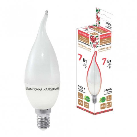 Лампа светодиодная TDM Electric Народная Е14 7W 3000K матовая SQ0340-0191