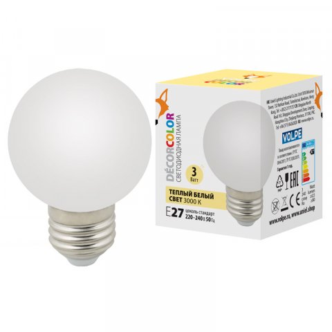 Лампа светодиодная Volpe E27 3W 3000K матовая LED-G60-3W/3000K/E27/FR/С UL-00006955
