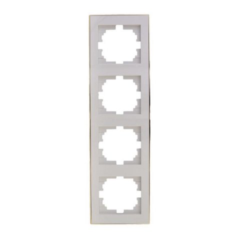 Рамка 4-ая вертикальная Lezard Rain белая с бок. вст. золото 703-0226-154