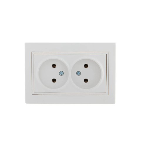 Розетка 2-ая без зазем. Lezard Mira белая с бел. вст. 701-0202-128