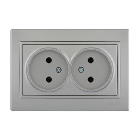 Розетка 2-ая без зазем. Lezard Mira серебро 701-1010-128B