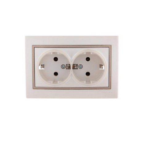 Розетка 2-ая с зазем. Lezard Mira белый жемчуг с кор. вст. 701-3031-127