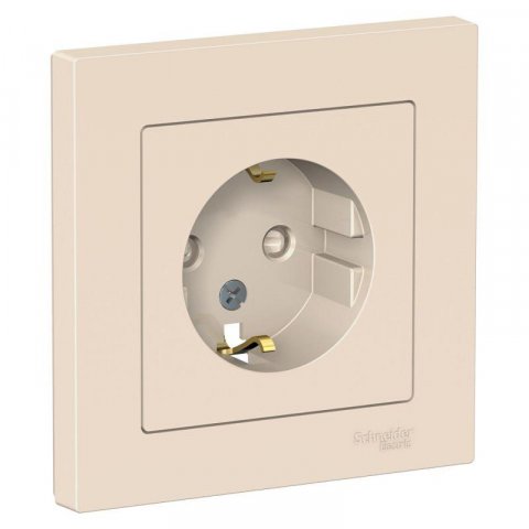 Розетка 2К+З Schneider Electric AtlasDesign 16A 250V со шторками бежевая ATN000244