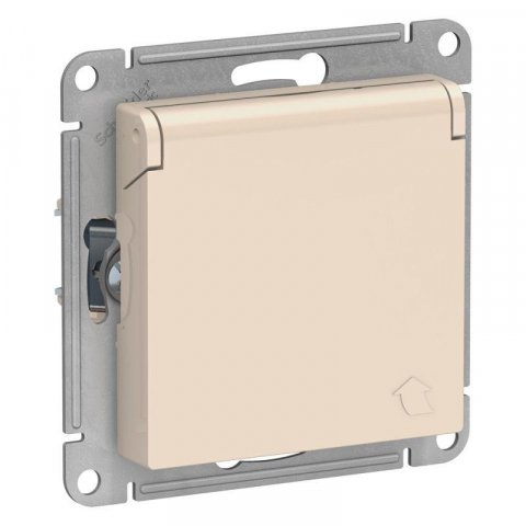Розетка 2К+З Schneider Electric AtlasDesign 16A 250V со шторками и крышкой бежевая ATN000246