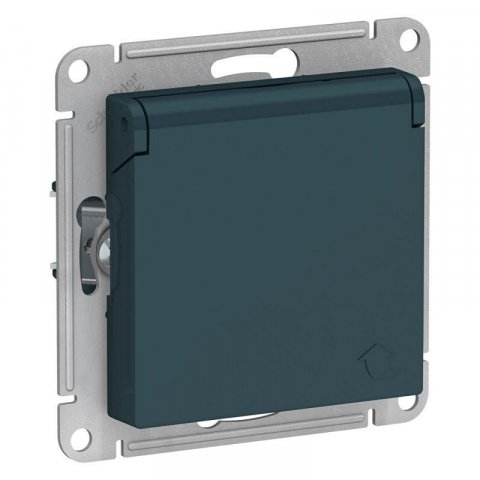 Розетка 2К+З Schneider Electric AtlasDesign 16A 250V со шторками и крышкой изумруд ATN000846