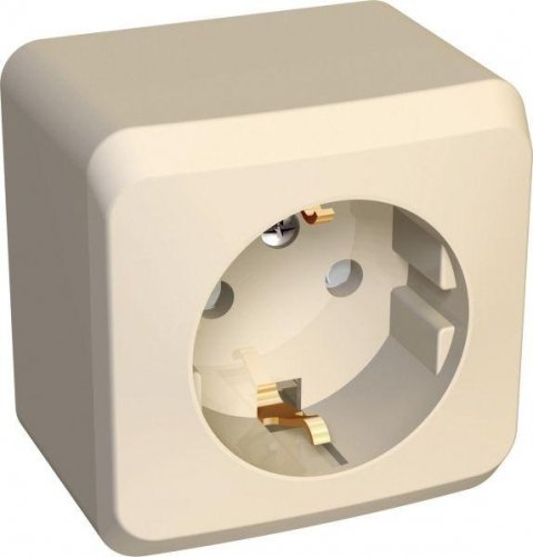 Розетка 2К+З Schneider Electric Этюд 16A 250V со шторками кремовая PA16-004K