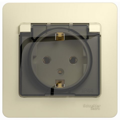 Розетка 2К+З Schneider Electric Glossa 16A 250V со шторками и крышкой бежевая GSL000246