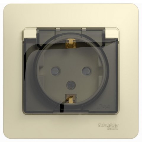 Розетка 2К+З Schneider Electric Glossa 16A 250V со шторками и крышкой бежевая GSL000248