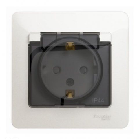 Розетка 2К+З Schneider Electric Glossa 16A 250V со шторками и крышкой перламутр GSL000648