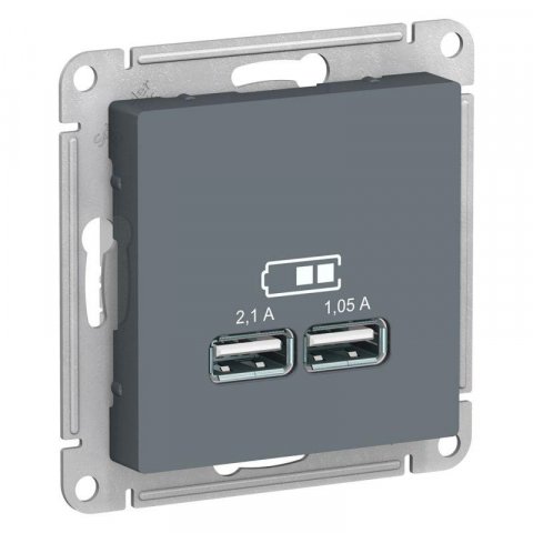 Розетка 2хUSB Schneider Electric AtlasDesign Type A+A грифель ATN000733