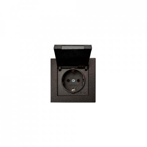 Розетка 2P+E Liregus Epsilon с крышкой антрацит 28-1065