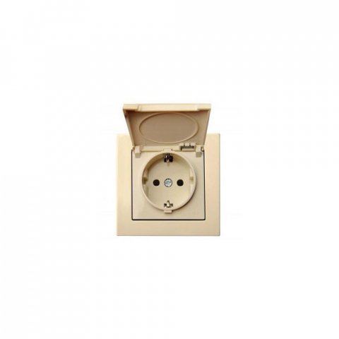Розетка 2P+E Liregus Epsilon с крышкой бежевый 28-069