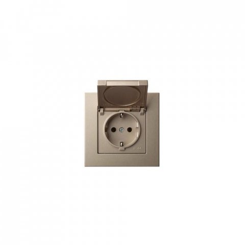 Розетка 2P+E Liregus Epsilon с крышкой шампань 28-313