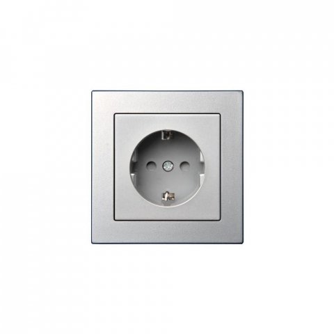 Розетка 2P+E Liregus Epsilon со шторками серебро 28-1753