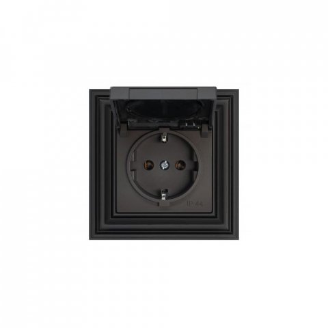 Розетка 2P Liregus Retro с крышкой шторками черный матовый 29-223