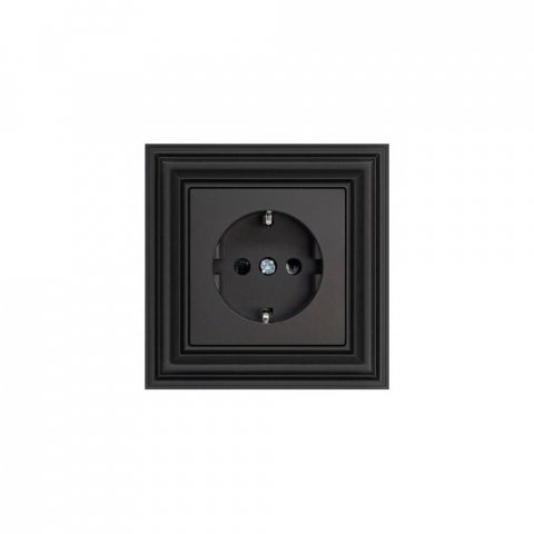Розетка 2P Liregus Retro со шторками черный матовый 29-225