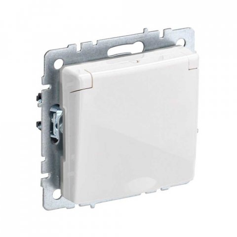 Розетка 2P+PE IEK Brite с крышкой и шторками белая BR-R16-16-44-K01