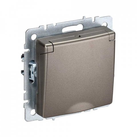 Розетка 2P+PE IEK Brite с крышкой и шторками шампань BR-R16-16-44-K37