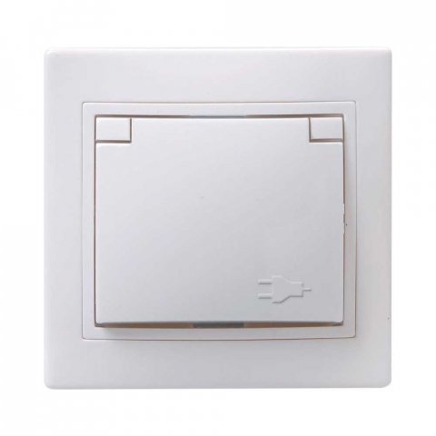 Розетка 2P+PE IEK Kvarta с крышкой и шторками белая ERK12-K01-16-DM