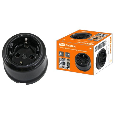 Розетка 2P+PE TDM Electric Болонь черная SQ1820-0008