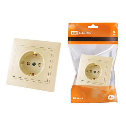 Розетка 2P+PE TDM Electric Таймыр со шторками слоновая кость SQ1814-0116