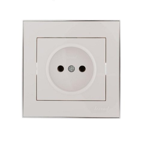 Розетка без зазем. Lezard Rain белая с бок. вст. хром 703-0225-121