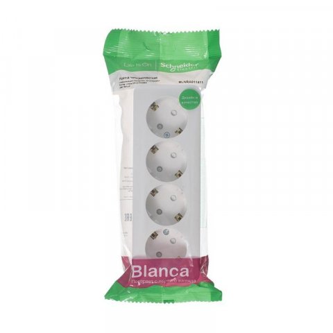 Розетка четырехместная 2К+З Schneider Electric Blanca 16A 250V со шторками белая BLNRA011411