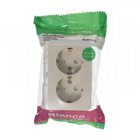 Розетка двойная 2К+З Schneider Electric Blanca 16A 250V со шторками бежевая BLNRA011217
