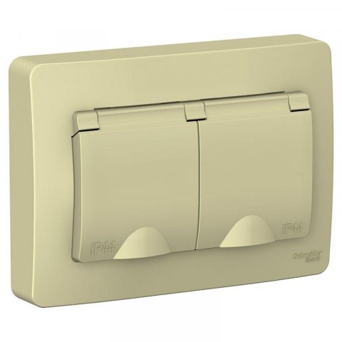 Розетка двойная 2К+З Schneider Electric Blanca 16A 250V со шторками и крышкой бежевая BLNRS441127