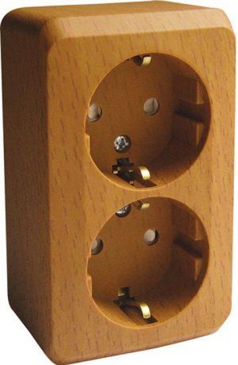 Розетка двойная 2К+З Schneider Electric Этюд 16A 250V со шторками бук PA16-008T