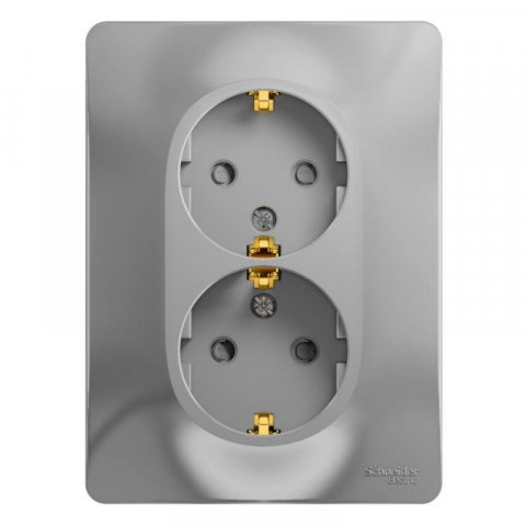 Розетка двойная 2К+З Schneider Electric Glossa 16A 250V со шторками алюминий GSL000326