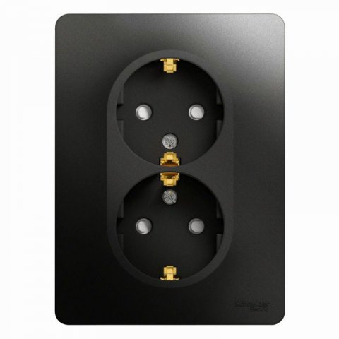 Розетка двойная 2К+З Schneider Electric Glossa 16A 250V со шторками антрацит GSL000726
