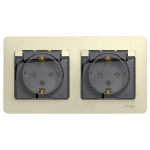 Розетка двойная 2К+З Schneider Electric Glossa 16A 250V со шторками бежевая GSL000247