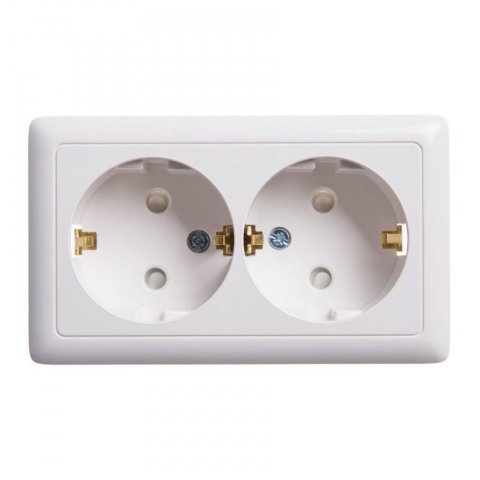 Розетка двойная 2К+З Schneider Electric Хит 16A 250V со шторками белая RA16-239-B