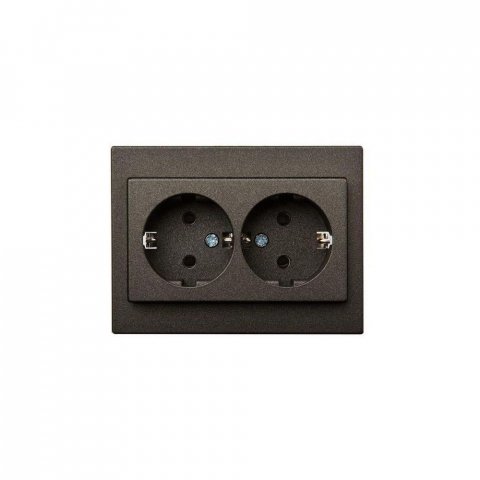 Розетка двойная 2P+E Liregus Epsilon антрацит 28-1153