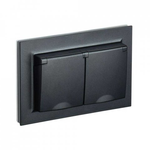Розетка двойная 2P IEK Brite с крышкой черная BR-R26-16-44-K02-F