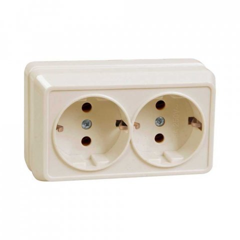 Розетка двойная 2P+PE IEK Oktava кремовая ERO21-K33-16-DC