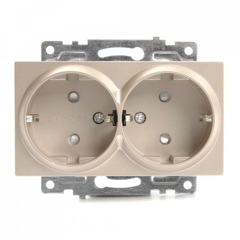 Розетка двойная 2P+PE Stekker Катрин со шторками шампань GLS16-7114-02 39598