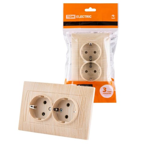Розетка двойная 2P+PE TDM Electric Лама сосна SQ1815-0325