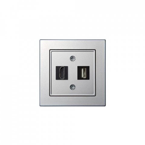 Розетка HDMI/USB Liregus Epsilon серебро 28-1856
